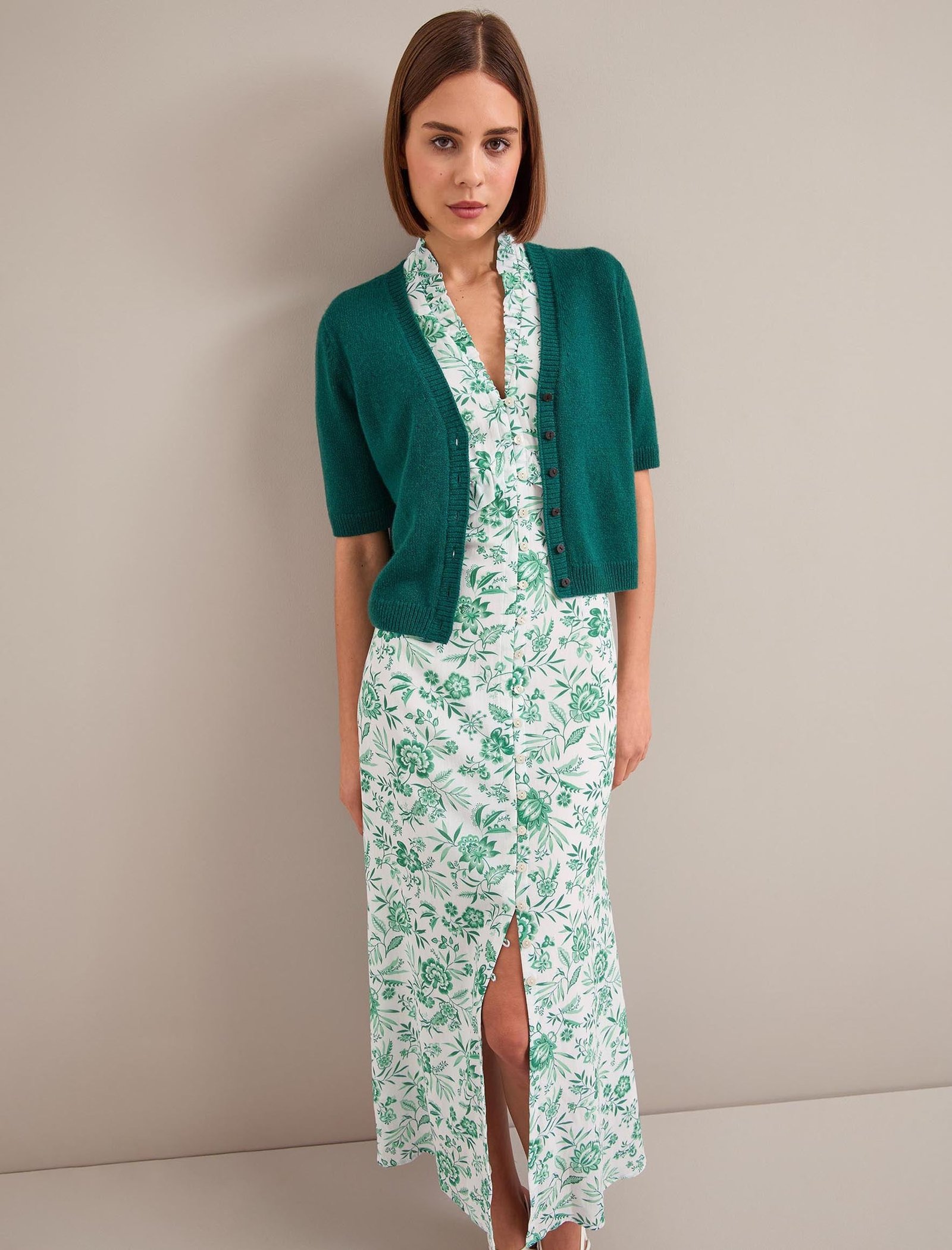 Liliana Cotton Blend Maxi Dress - Green Palm Floral Print - Image 4