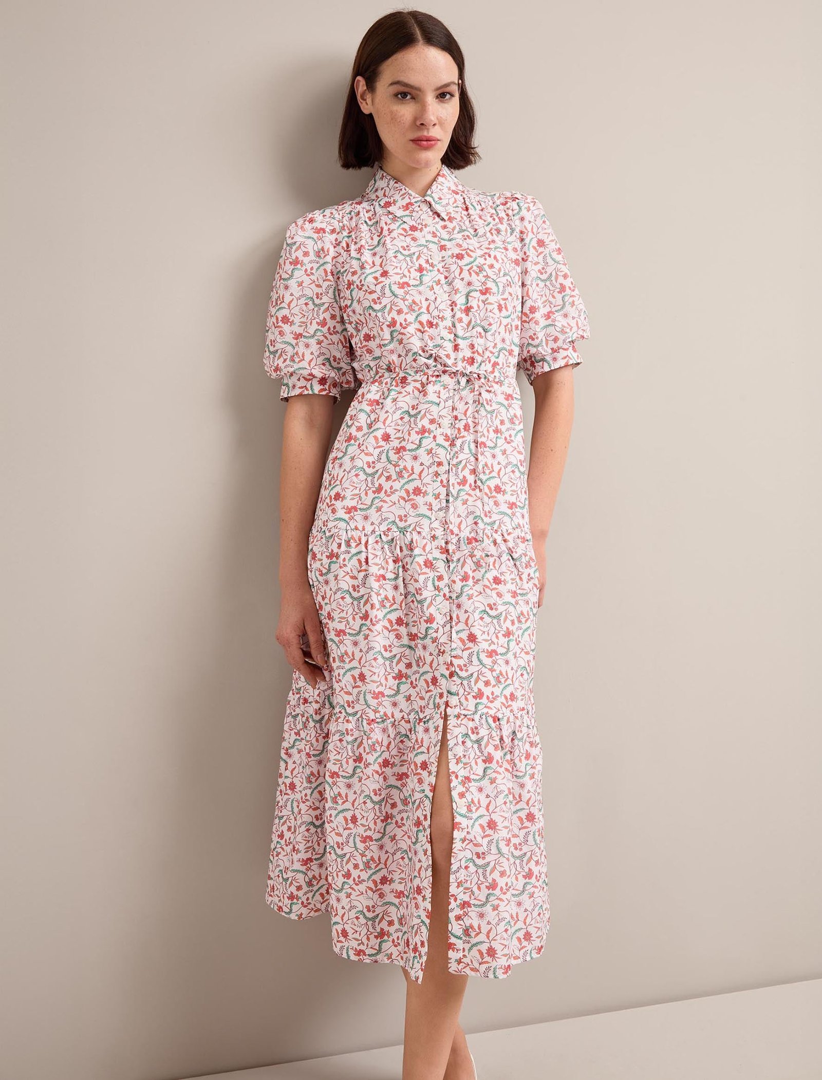 Poppy Silk Blend Maxi Dress - Red Trailing Feather Print - Image 6